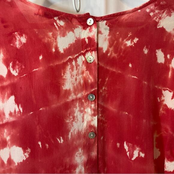 Red Haute 100% Silk Red and White Tie Dye Long Sleeve Button Back Blouse Top - Picture 8 of 8